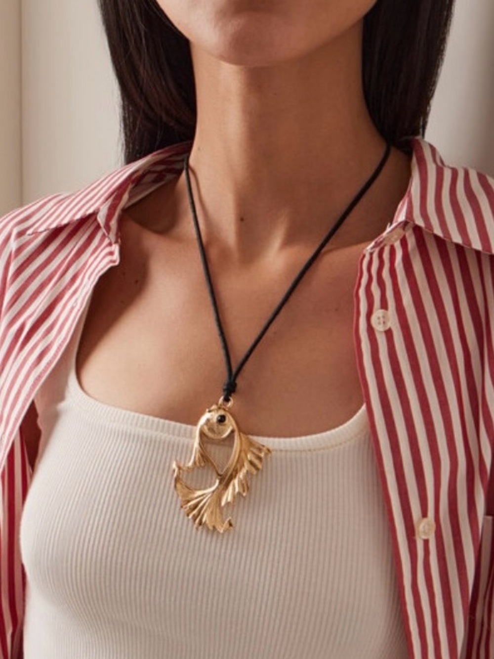 Ben-Amun Fish Necklace in 24K Gold-Plate on Wax Cord. Brand new!